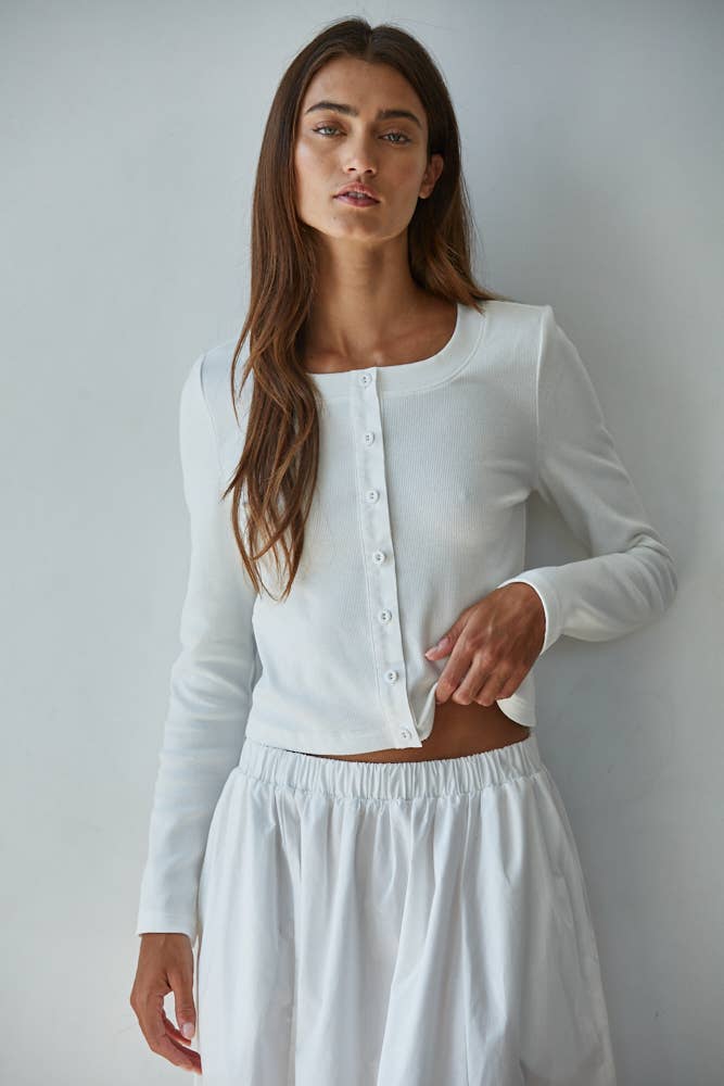 L8829T | Knit Cotton Spandex Ribbed 3/4 Sleeve Cardigan