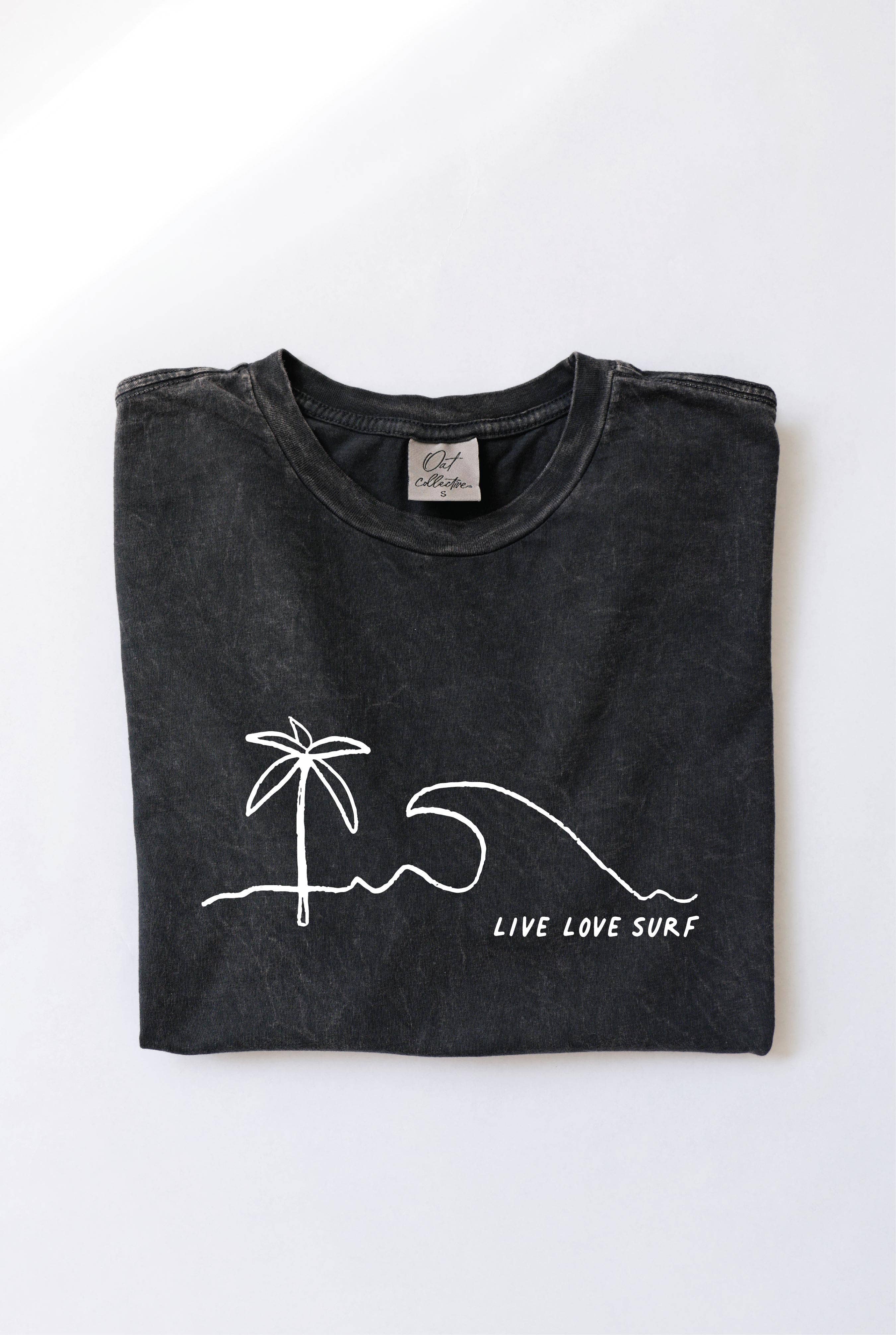 LIVE LOVE SURF Mineral Washed Graphic Top