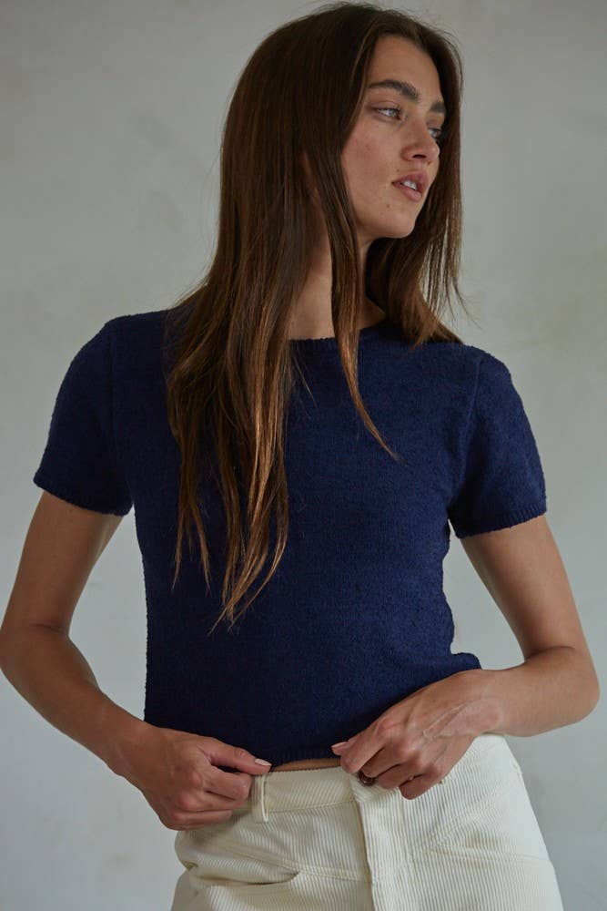 W1633 | Knit Sweater Short Sleeve Crop Top