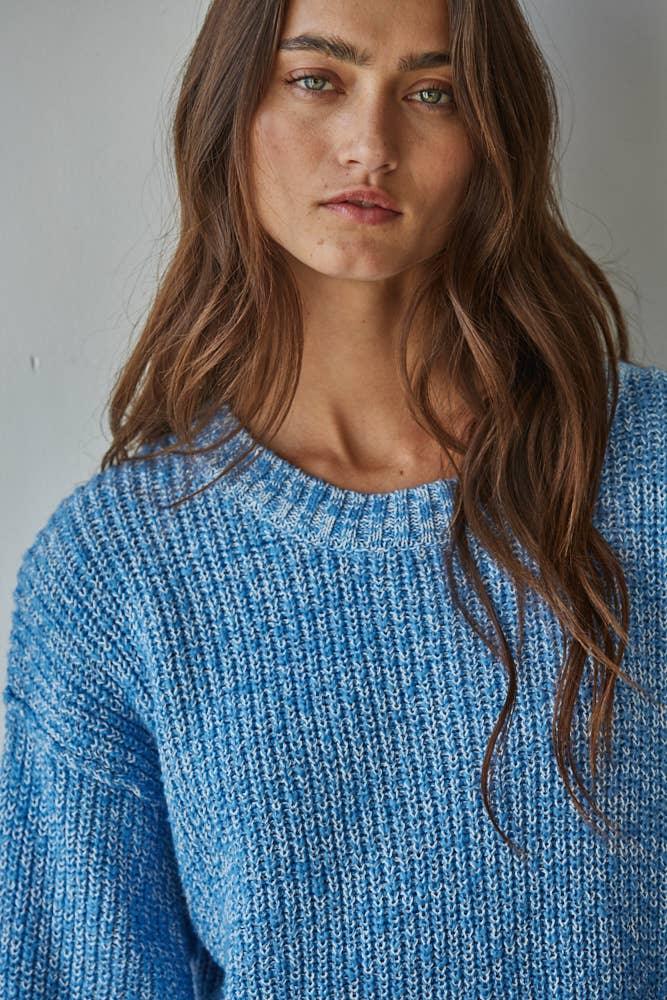 W2327 | Knit Sweater Cotton Ribbed High Mock Neck Top