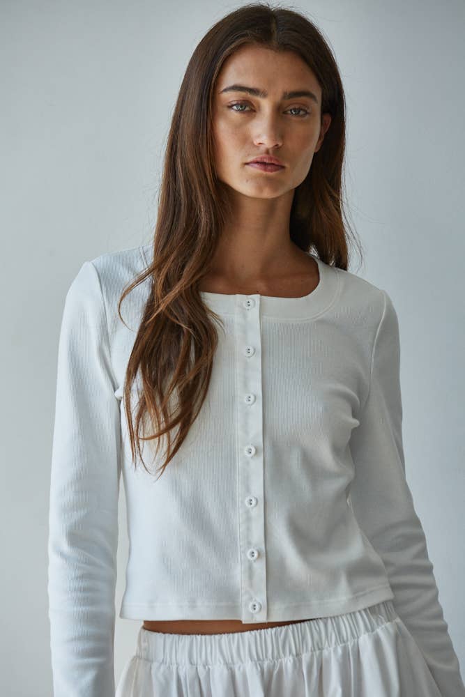 L8829T | Knit Cotton Spandex Ribbed 3/4 Sleeve Cardigan