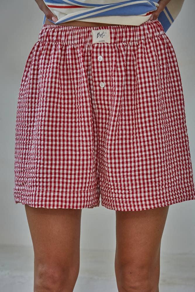 L9496 | Woven Polyester Gingham Print Gingham Shorts