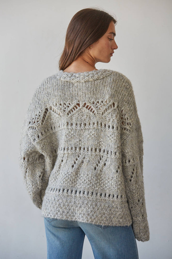 W2624 | Knit Sweater Buttondown Long Sleeve Crochet Cardigan