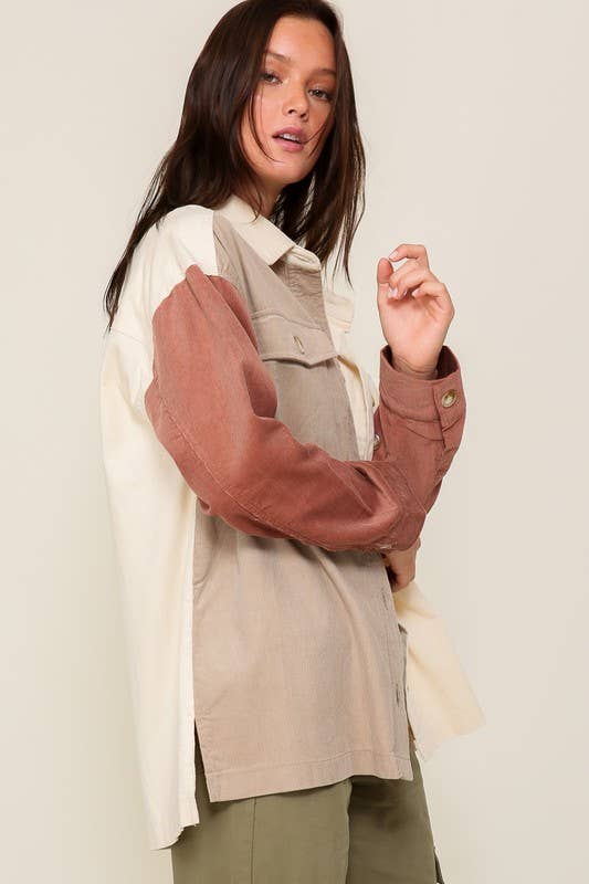 Color Block Corduroy Oversized Jacket