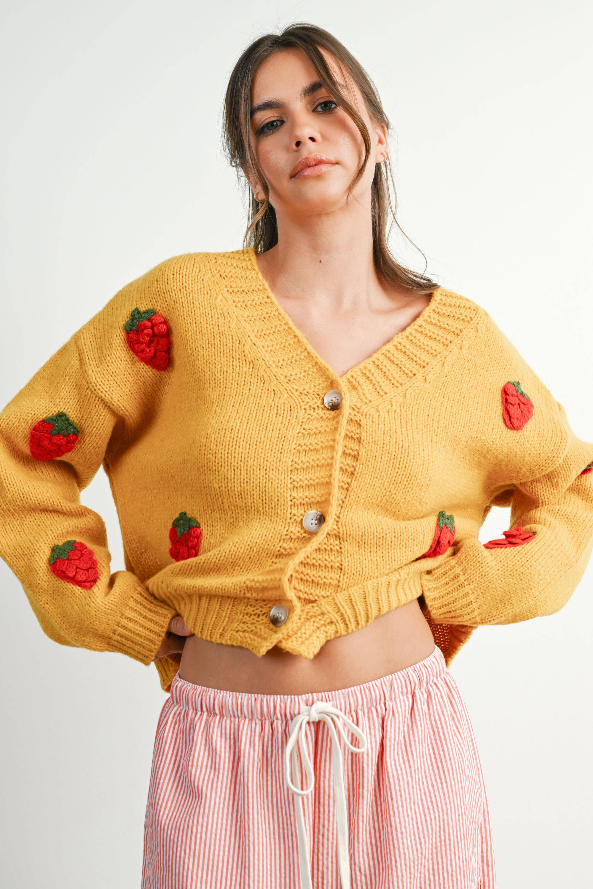 Strawberry Embroidered Cropped Cardigan - BMC7609