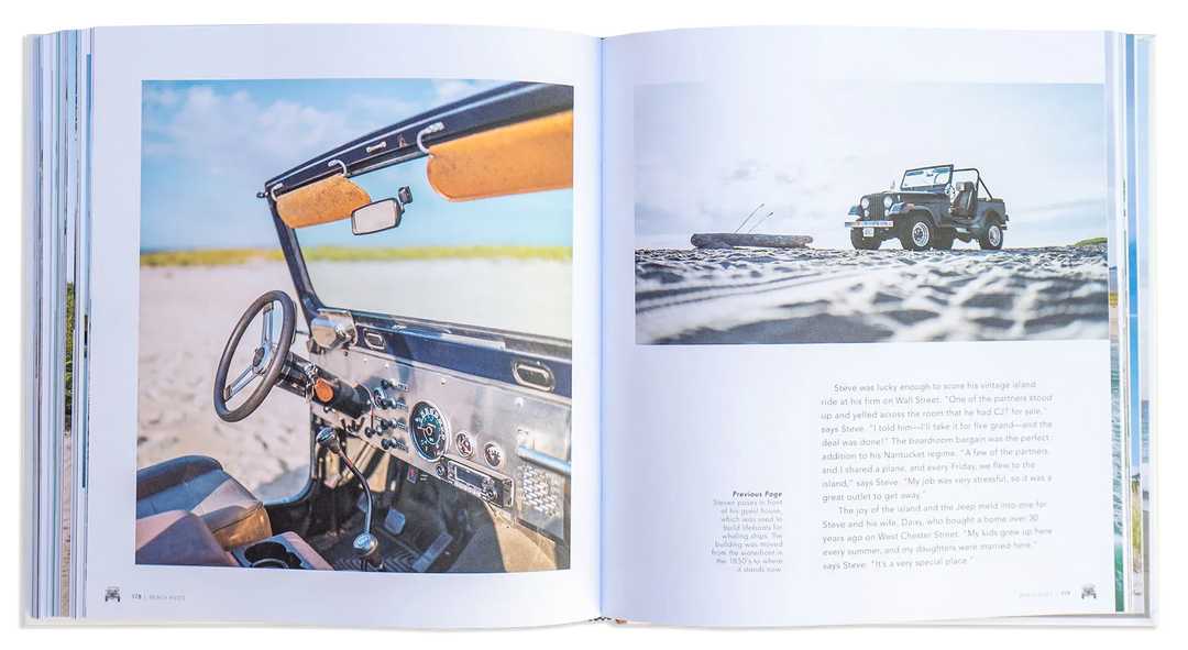 Vintage CJ7 Jeep interior and beachside exterior, perfect for PNW coastal adventures and beach rides