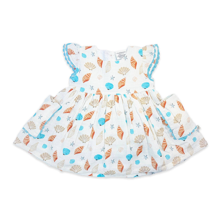 Seashell Pocket Baby Dress + Bloomer (Organic Muslin)