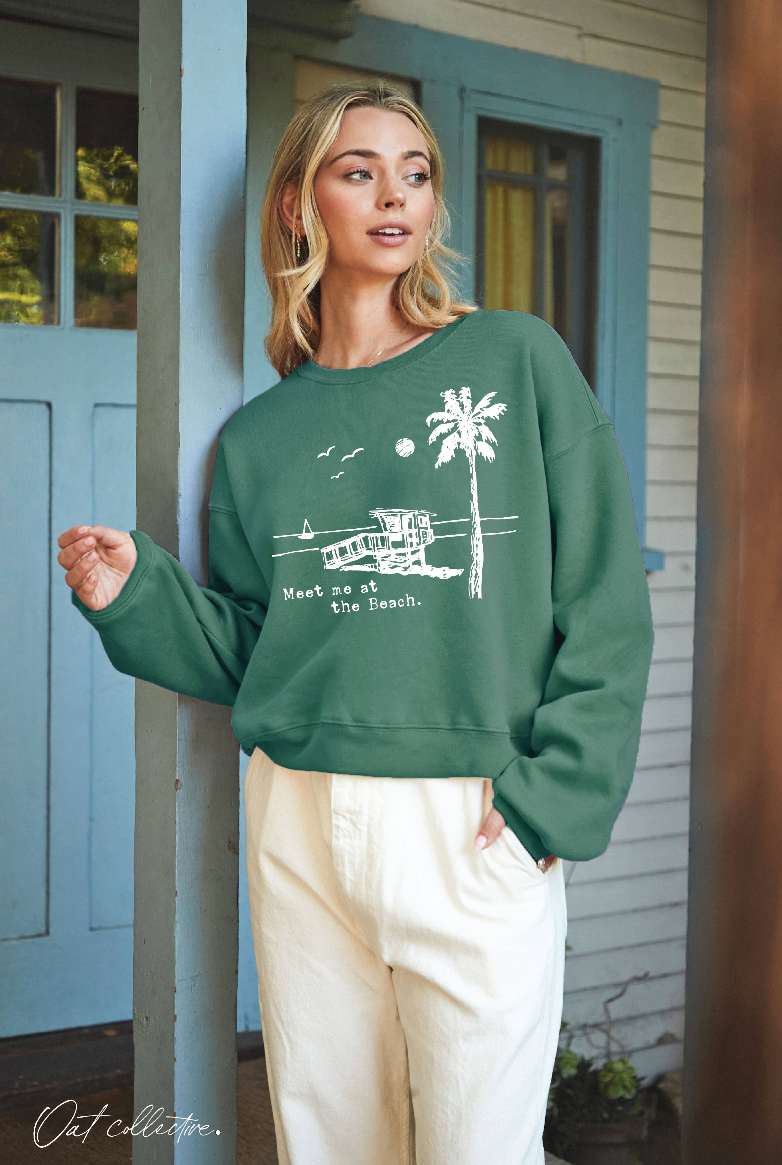 MEET ME AT THE BEACH Mid Graphic Sweatshirt