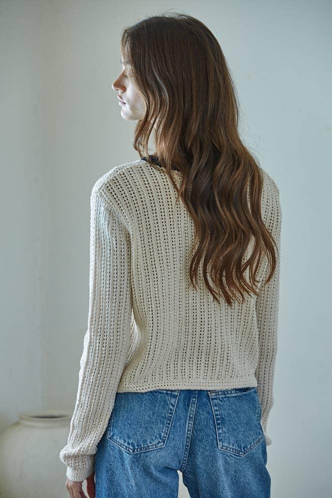 W2376T2 |Knit Sweater Cotton Cardigan Top