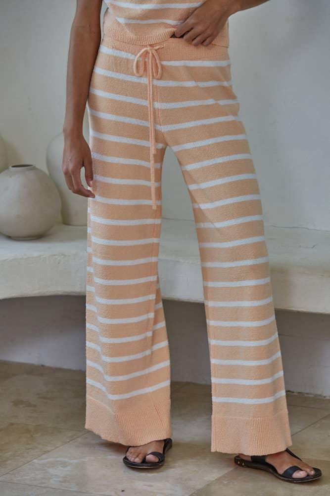 W2429B | Knit Sweater Striped Wide Leg Pants