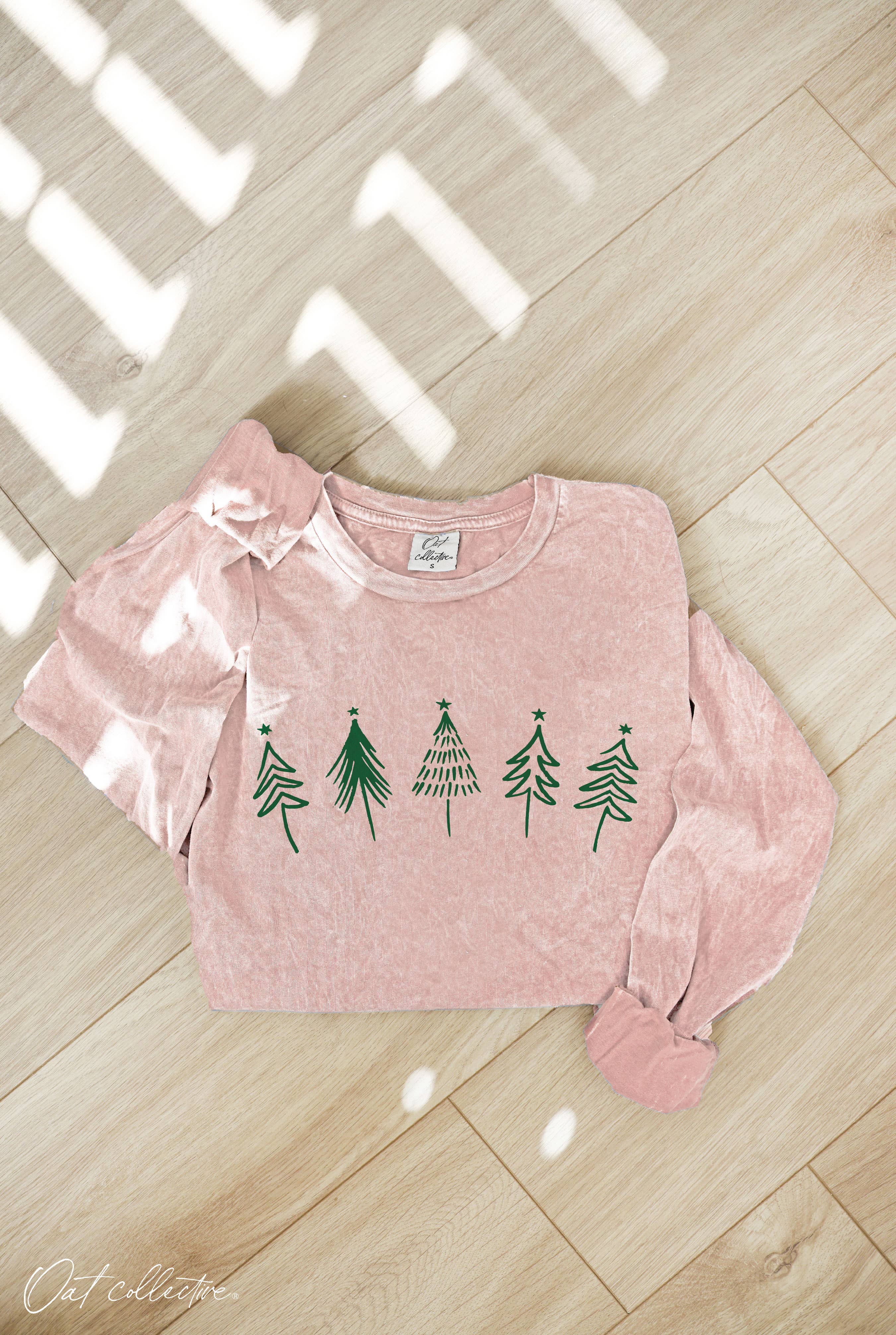 CHRISTMAS TREE ROW Mineral Washed Long Sleeve Graphic