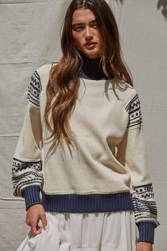 By Together W2266 | Knit Sweater Cotton Acrylic Turtleneck Pullover