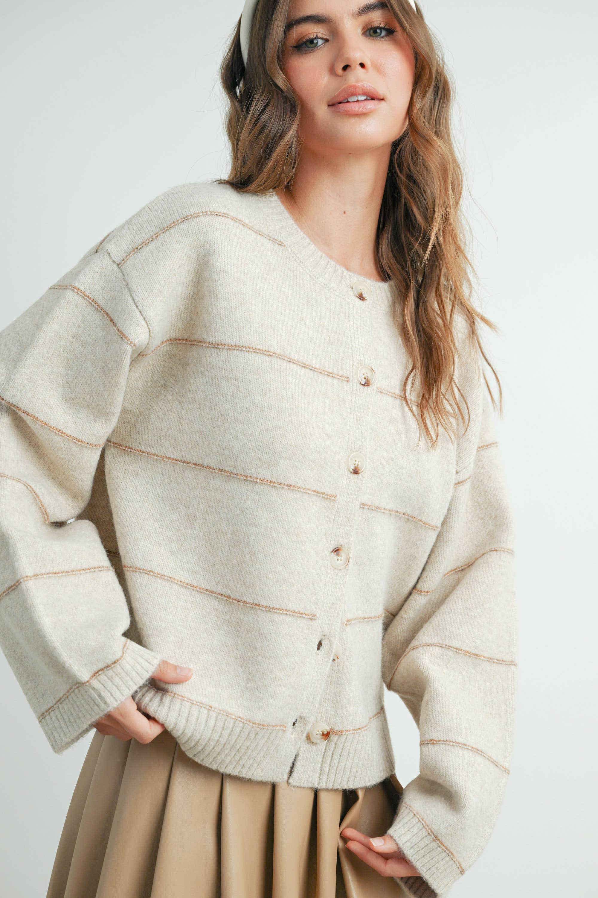 ButterMelon Button Front Striped Cardigan - BMC7580