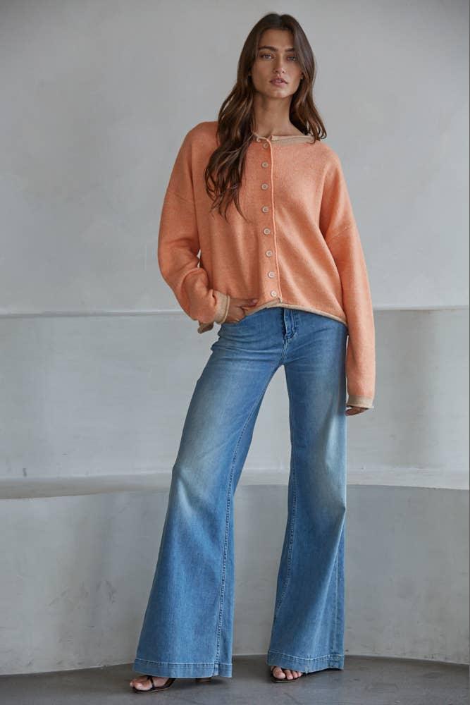 W2538 | Knit Polyester Acrylic Sweater Crew Neck Cardigan