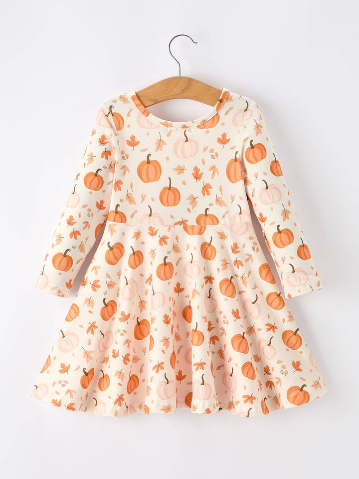 Halloween Thanksgiving Pumpkin Girls Dress Long Sleeve