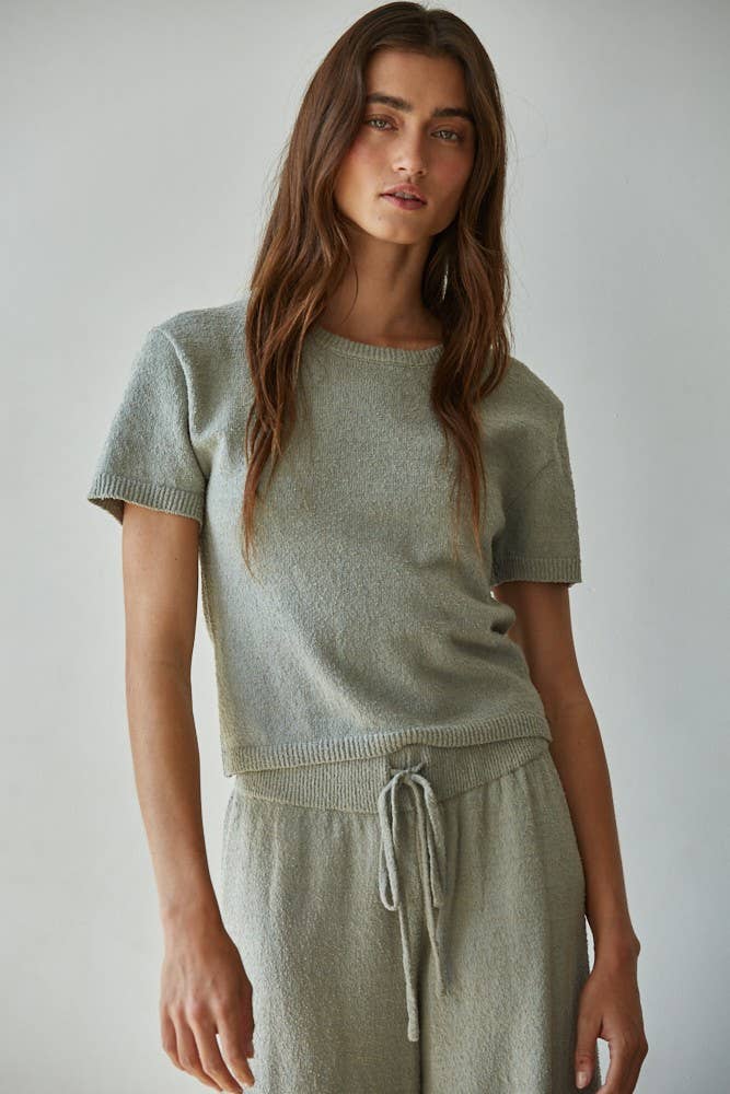 W1633 | Knit Sweater Short Sleeve Crop Top