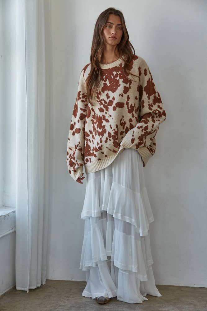 By Together W2311 | Knit Sweater Animal Pattern Detail Top