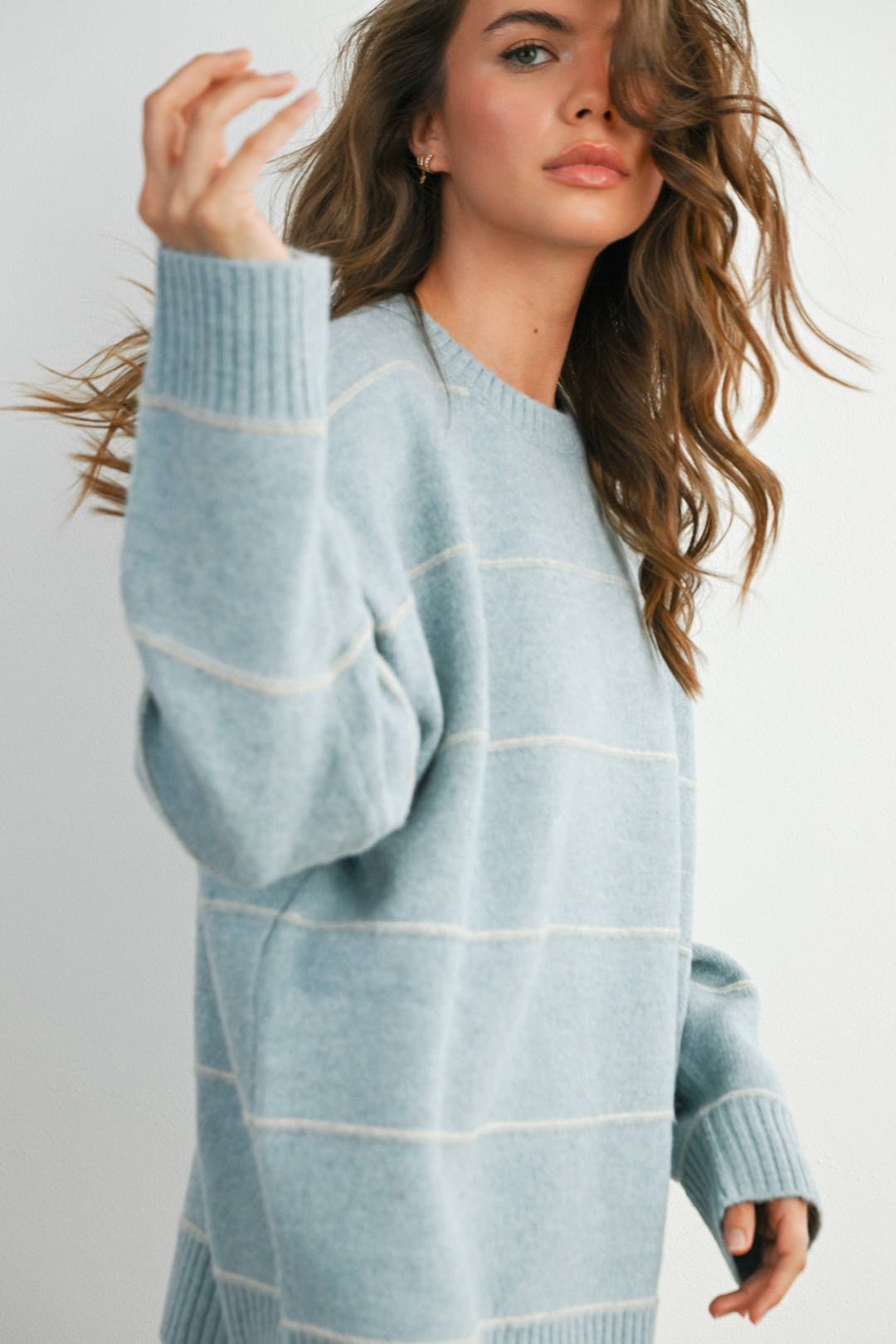 FALL STRIPED PATTERN DROP SHOULDER SWEATER - BMW7421