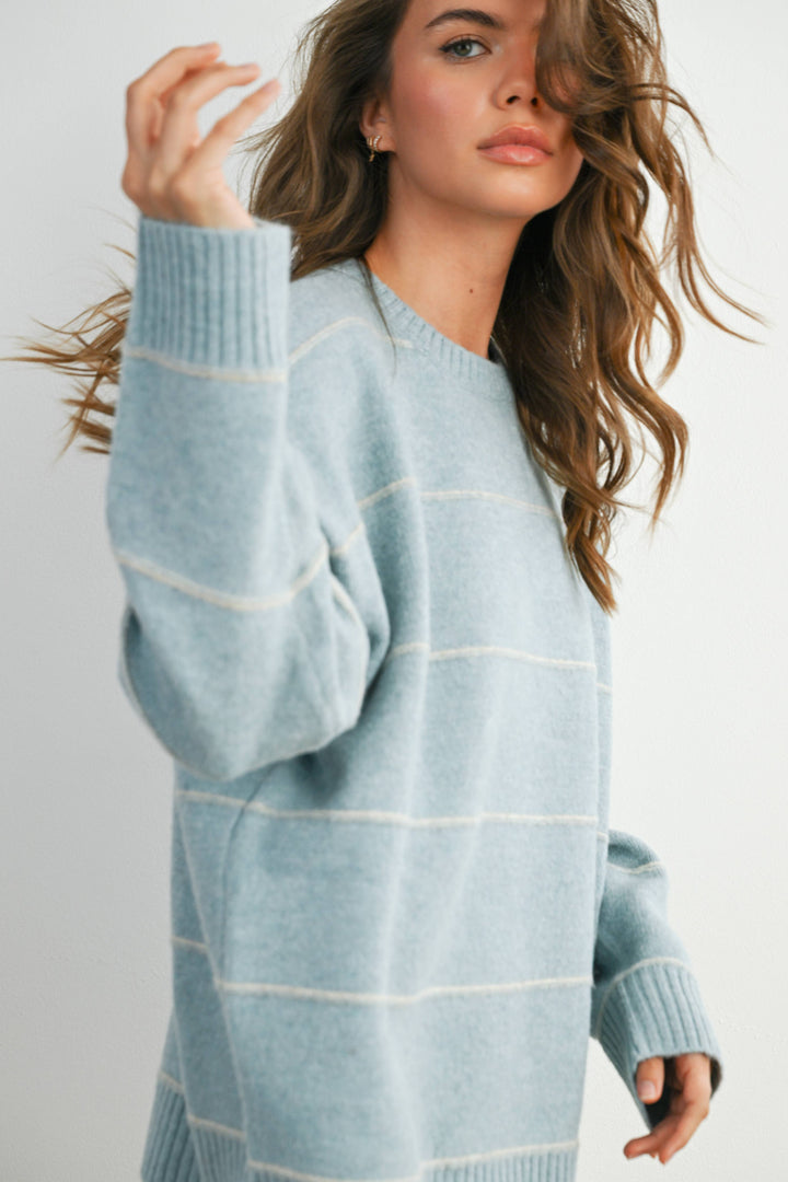 FALL STRIPED PATTERN DROP SHOULDER SWEATER - BMW7421