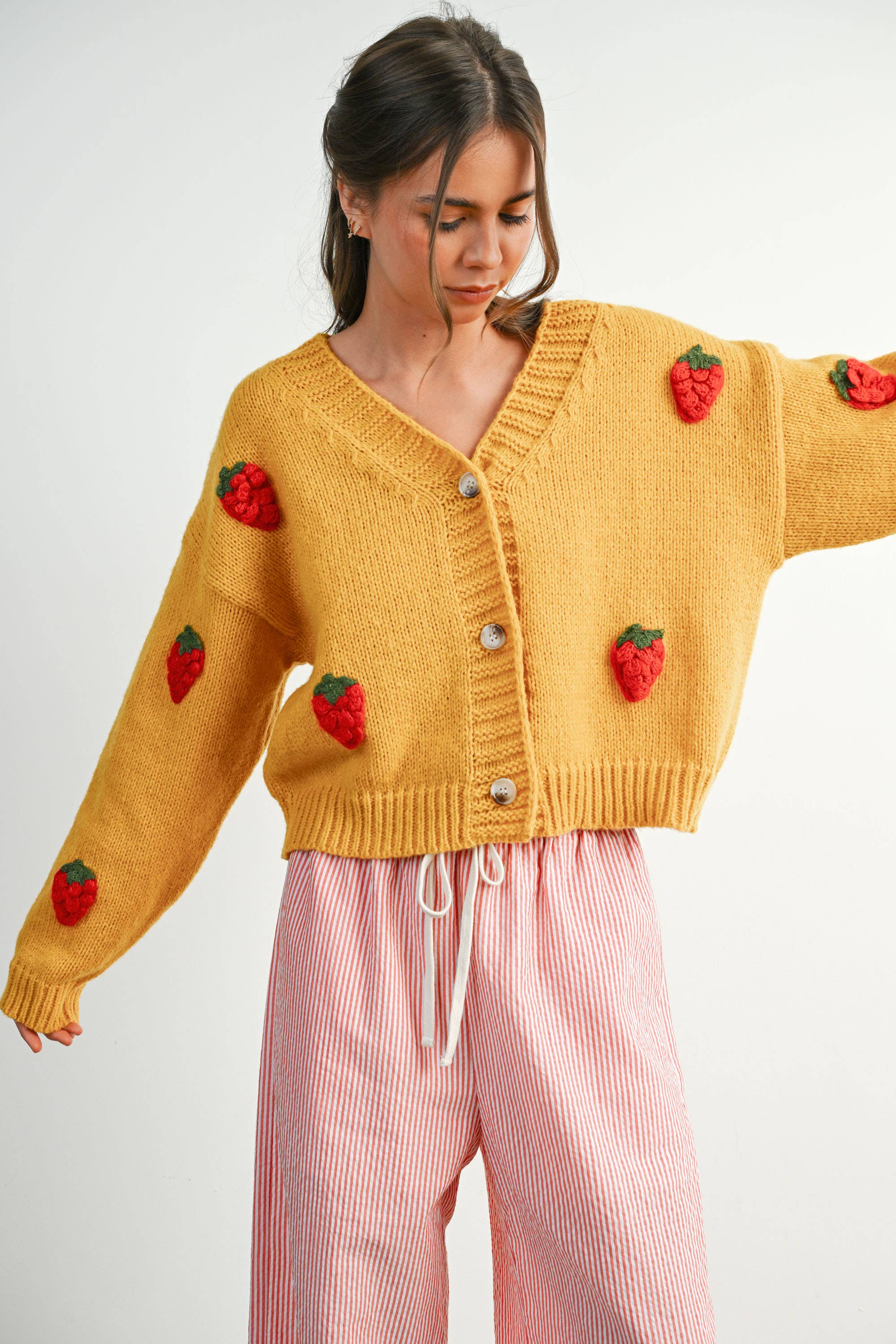 Strawberry Embroidered Cropped Cardigan - BMC7609