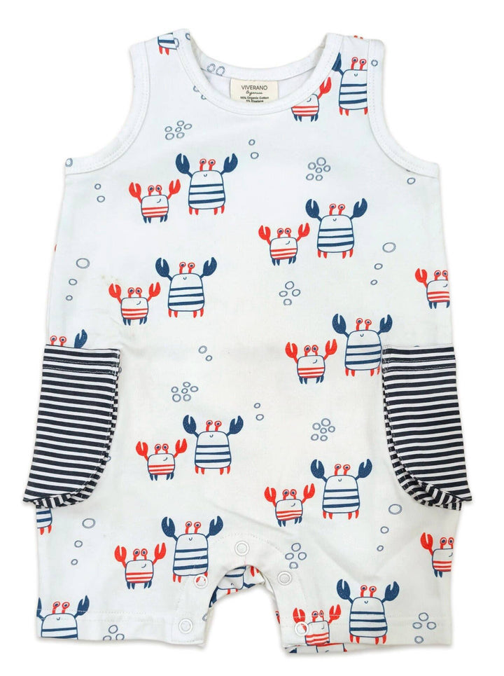 Nautical Crab Side Pocket Baby Romper (Organic Jersey)