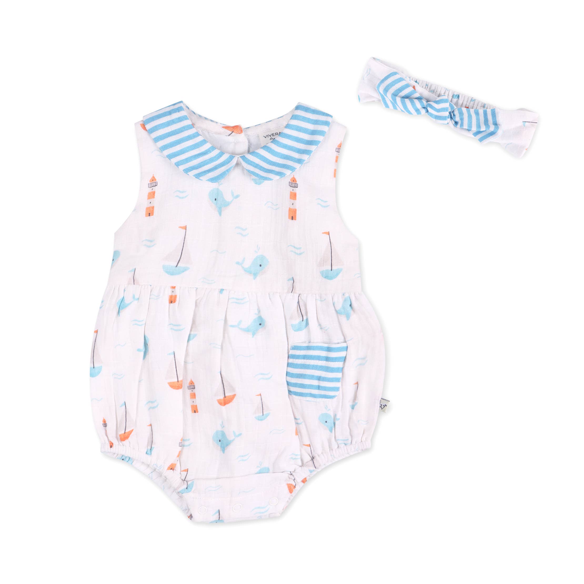 Sailboat Whales Baby Bubble Romper + Headband (Organic)
