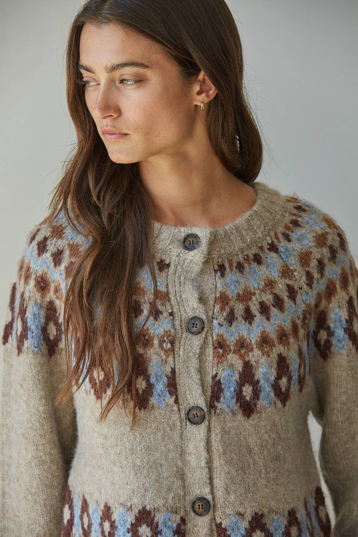 W2764 | Knit Sweater Fair Isle Long Sleeve Cardigan