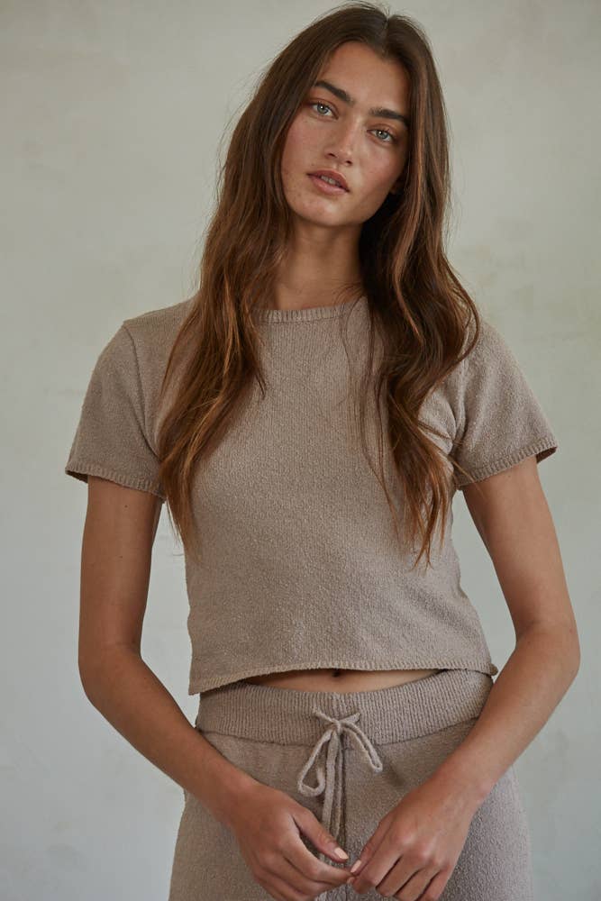 W1633 | Knit Sweater Short Sleeve Crop Top