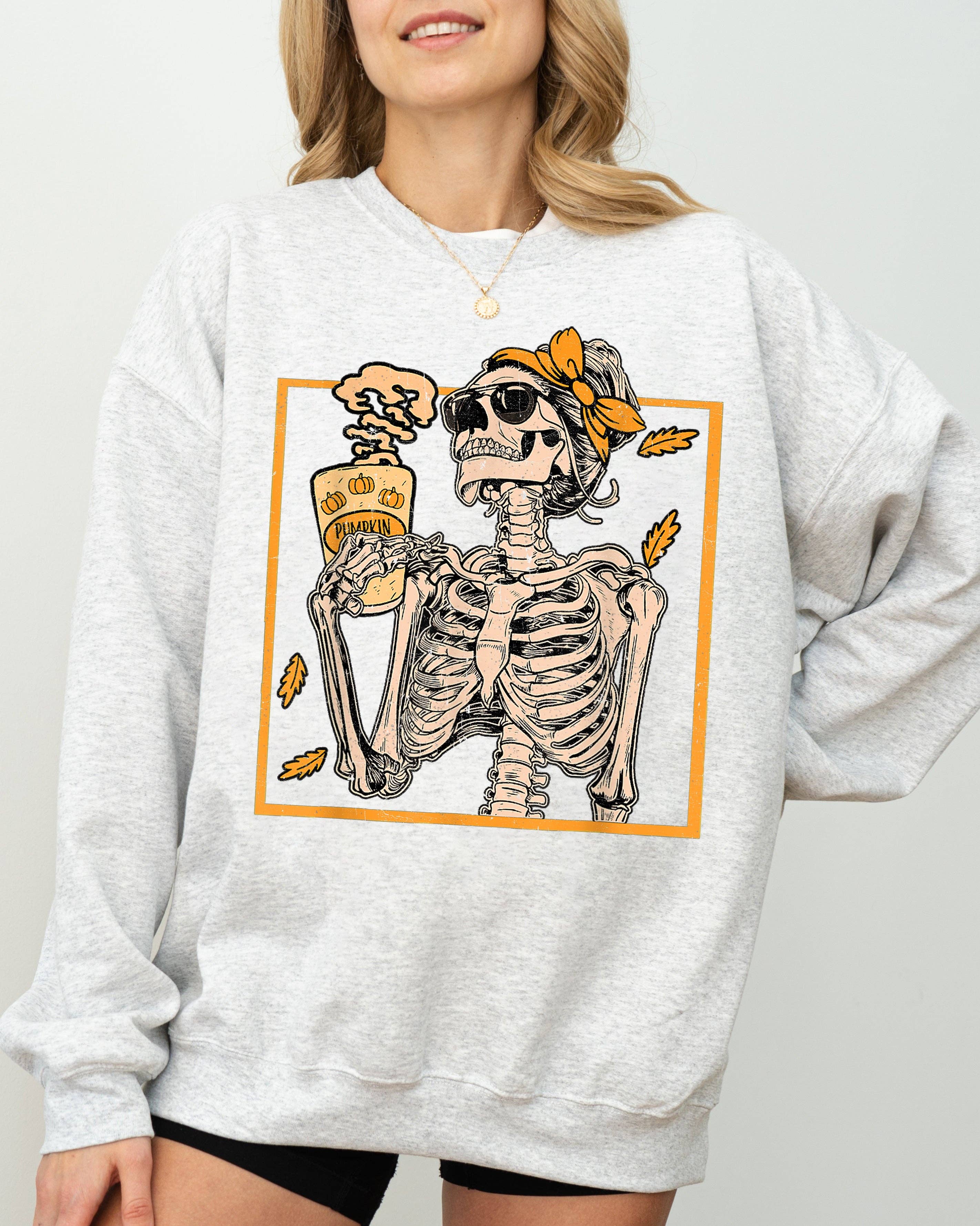 Coffee Lover Skeleton Lady, Mom Halloween Vintage Sweatshirt