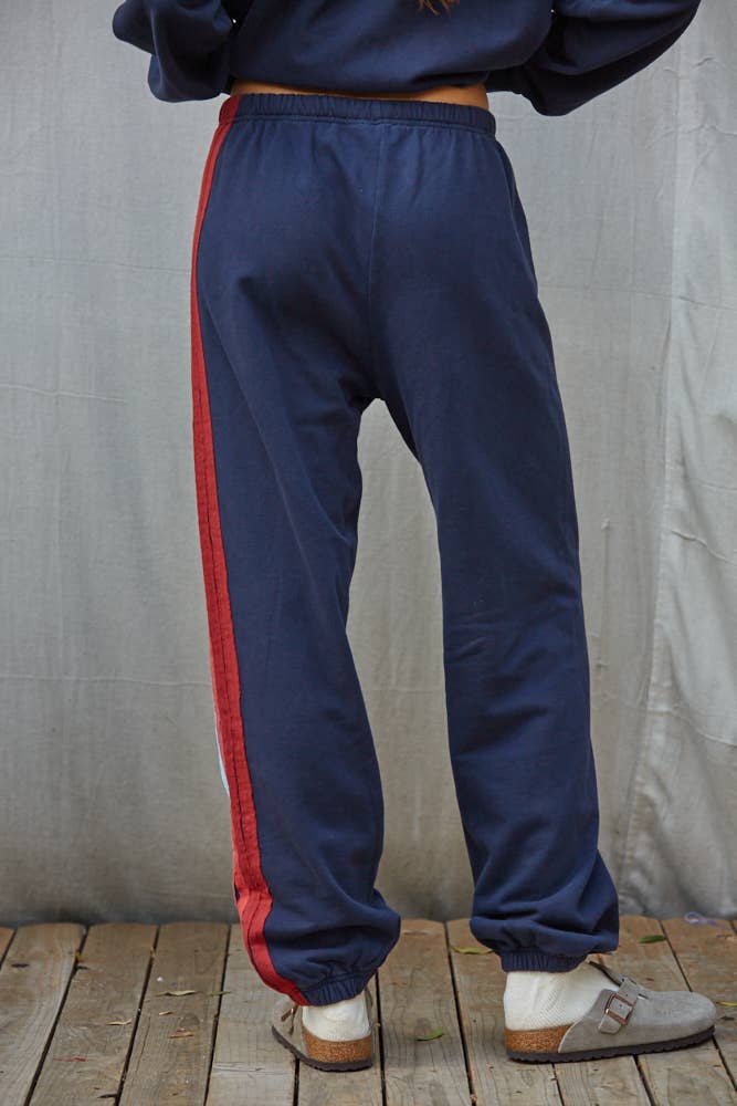 L10026B | Knit Cotton Multi Color Stripe Detail Joggers