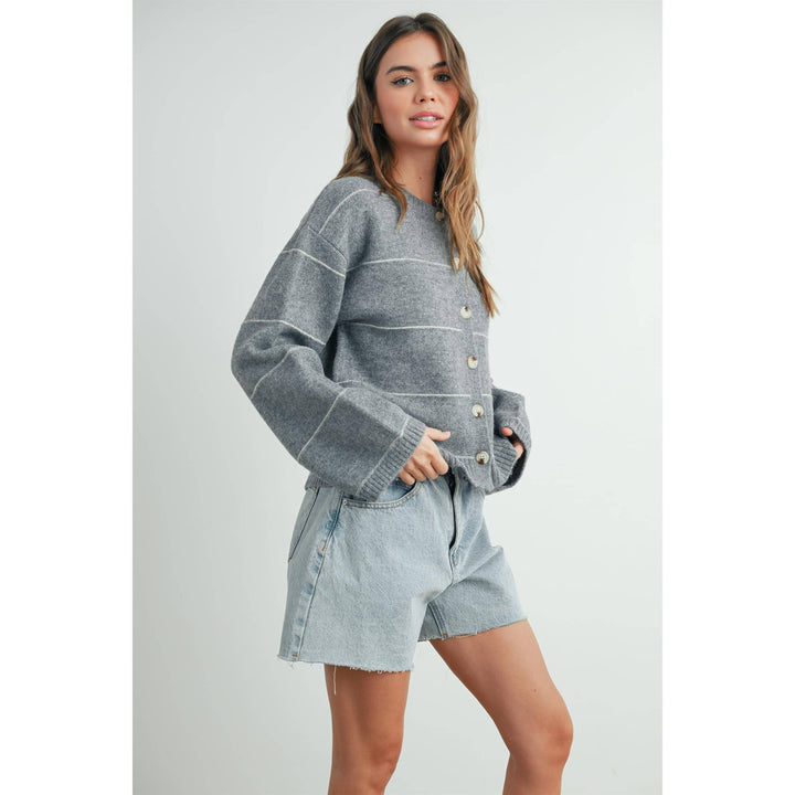 Button Front Striped Cardigan - BMC7580