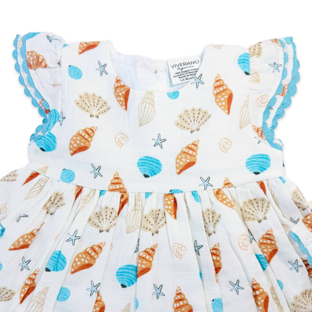 Seashell Pocket Baby Dress + Bloomer (Organic Muslin)