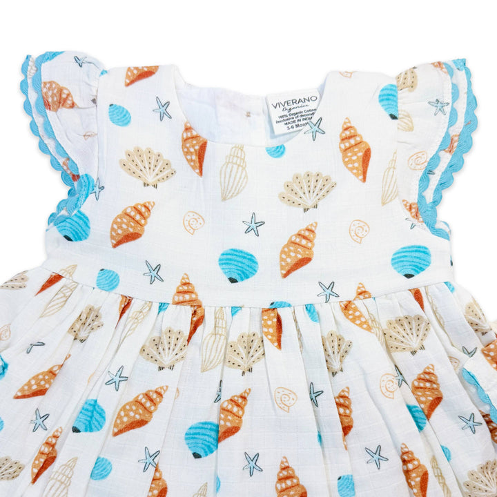 Seashell Pocket Baby Dress + Bloomer (Organic Muslin)