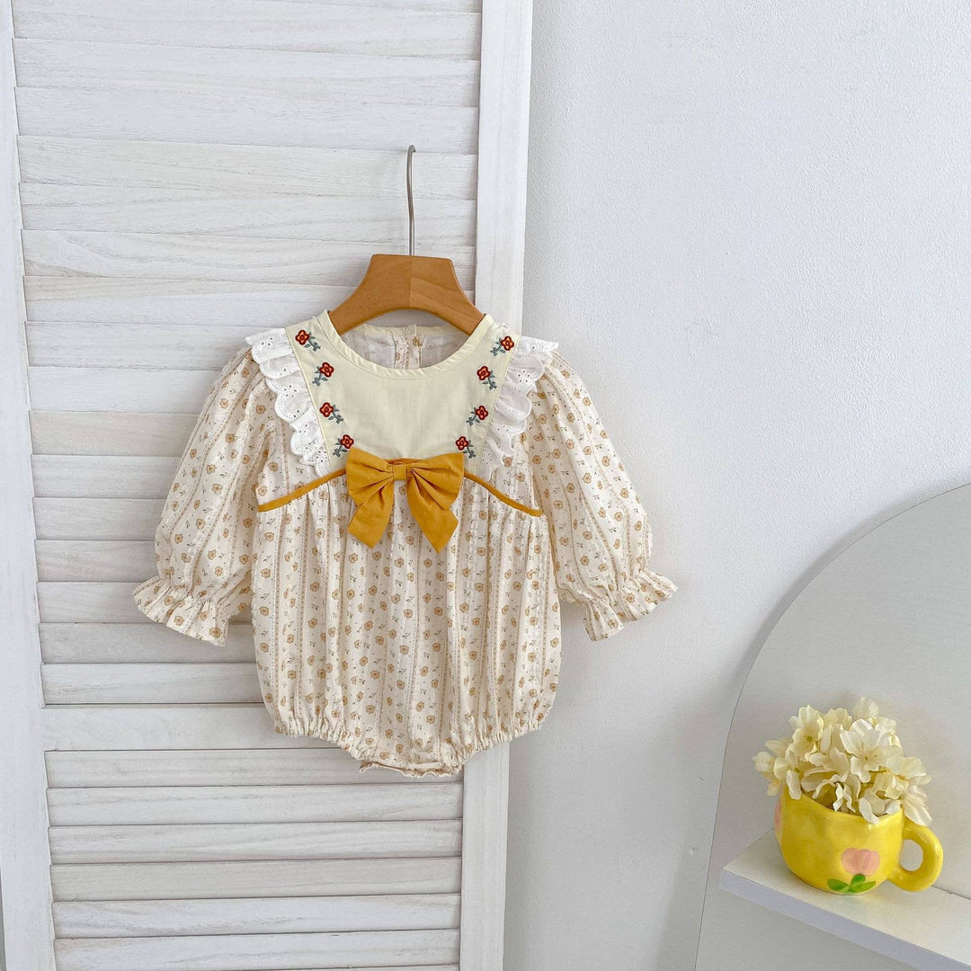 Yellow Floral Embroidered Baby Dress &amp; Romper