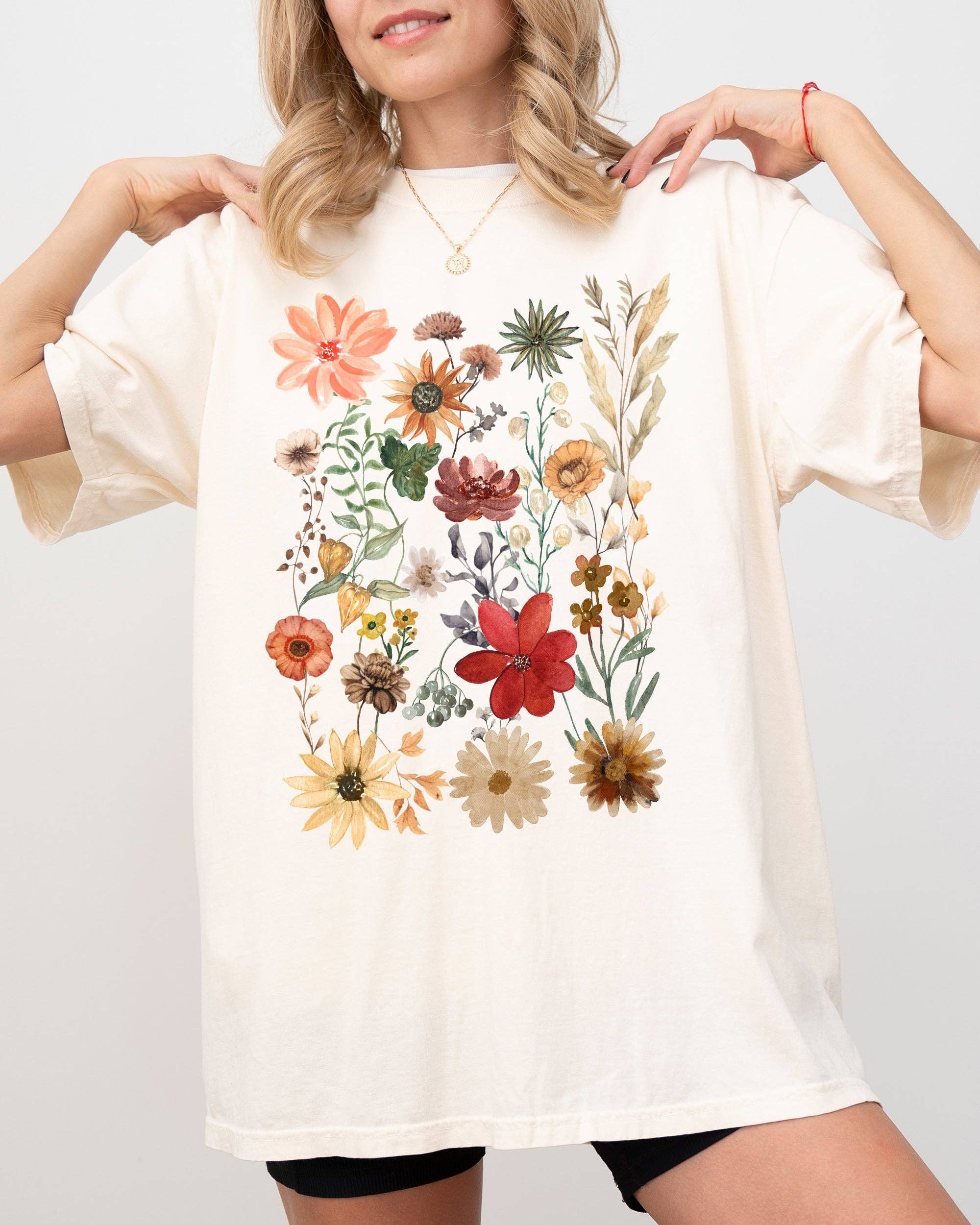 Autumn Pressed Flowers, Leaves, Botanical, Fall Shirt