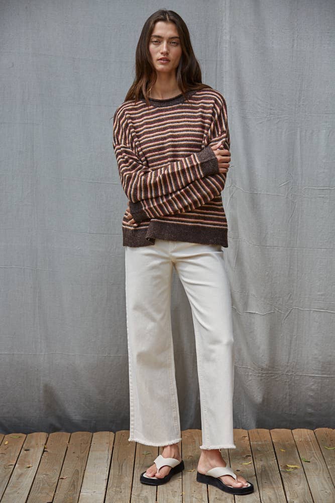 W2658 | Knit Sweater Multi Color Striped Long Sleeve