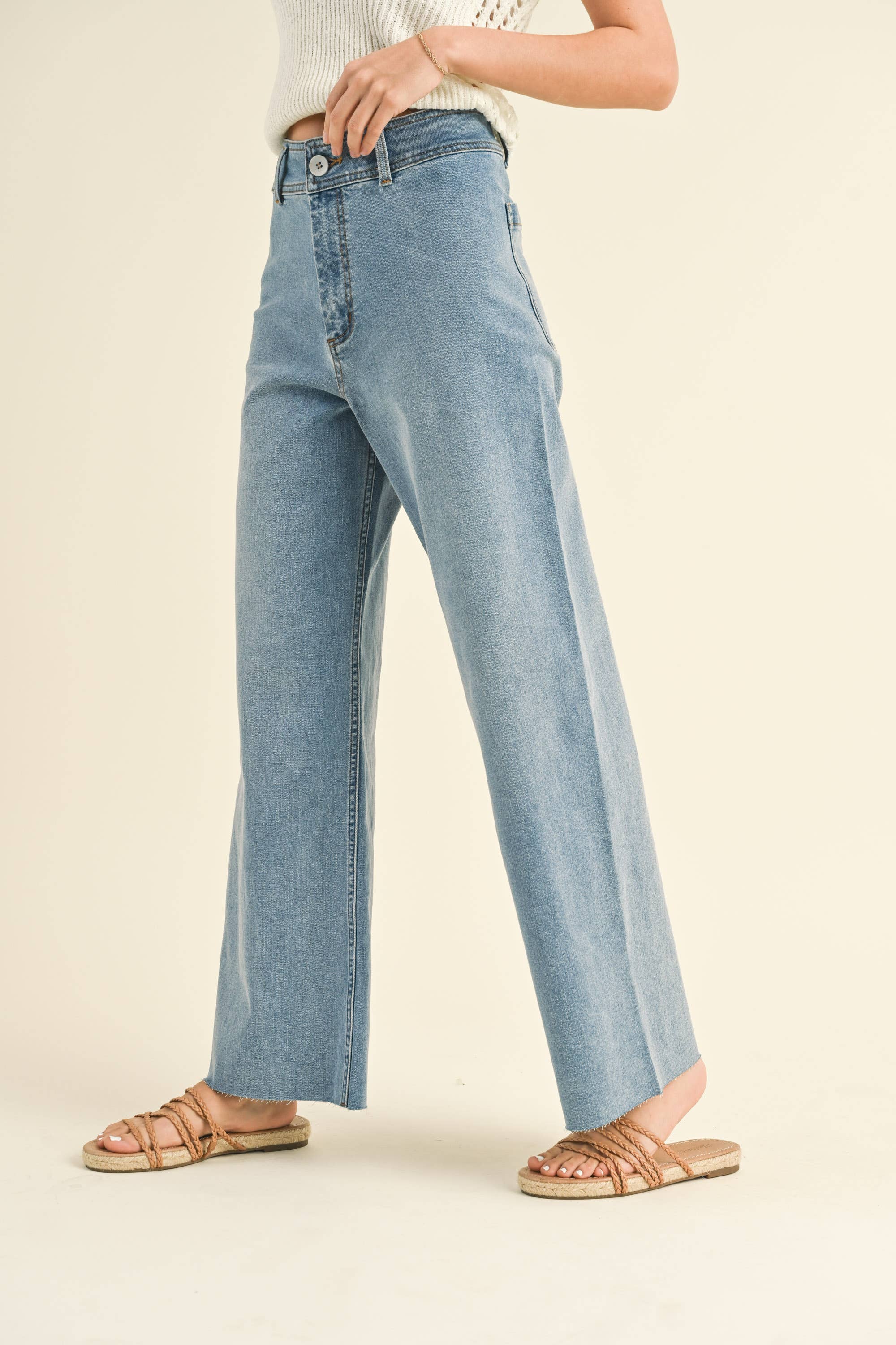 MMP623   STRAIGHT WIDE LEG DENIM PANTS