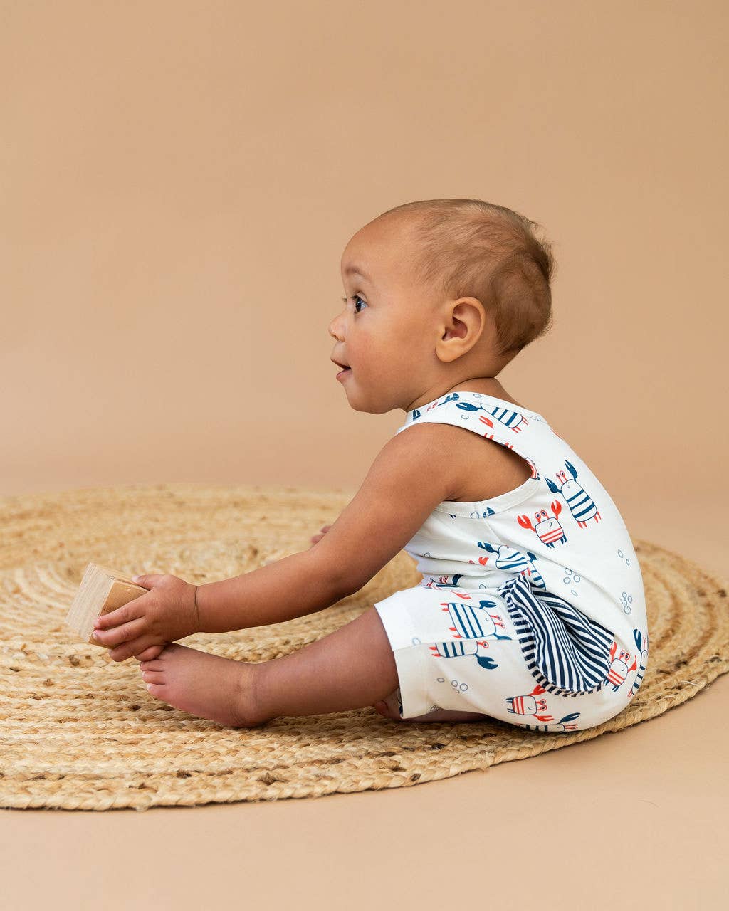 Nautical Crab Side Pocket Baby Romper (Organic Jersey)