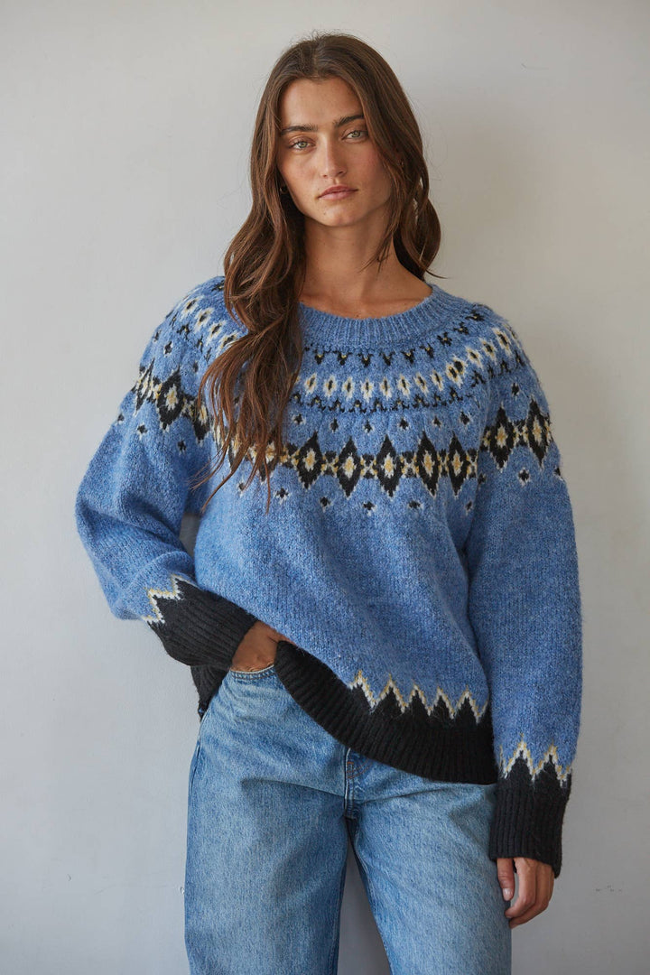 W2821 | Knit Sweater Fair Isle Long Sleeve Pullover