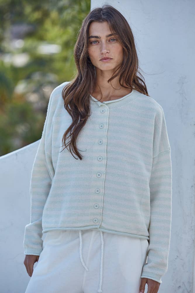 W2537 | Knit Polyester Acrylic Striped Sweater Cardigan