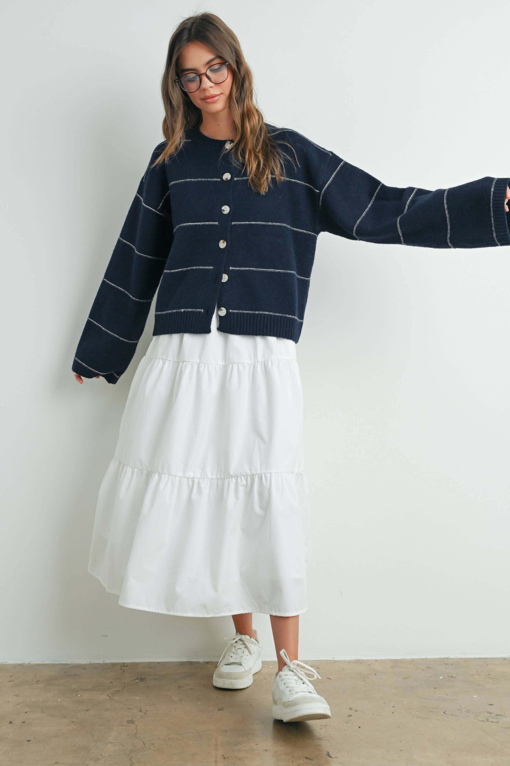 ButterMelon Button Front Striped Cardigan - BMC7580