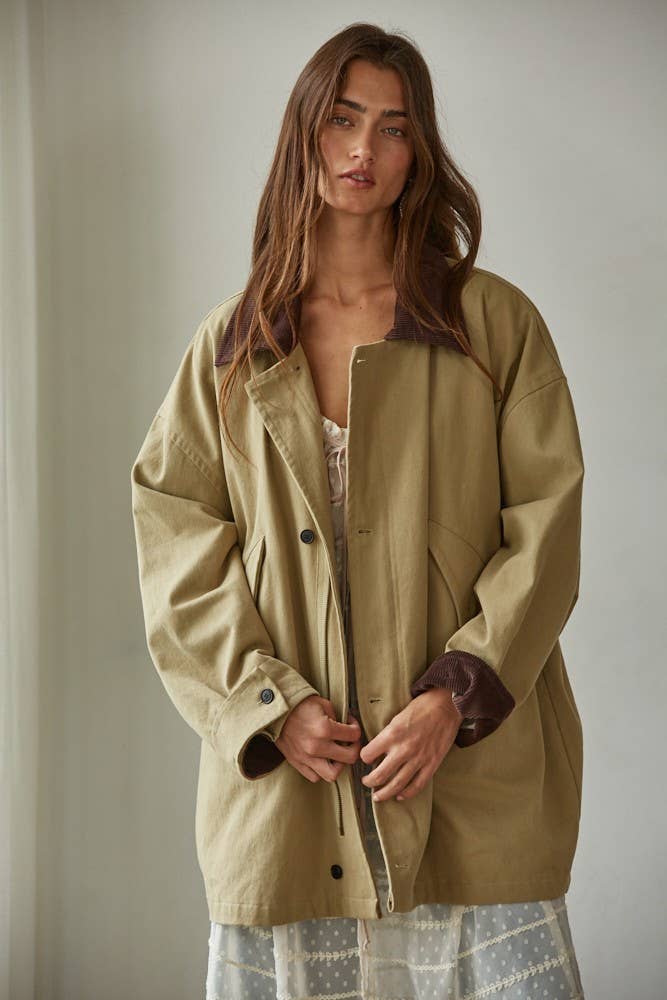 L8704 | Woven Cotton Contrast Corduroy Utility Jacket
