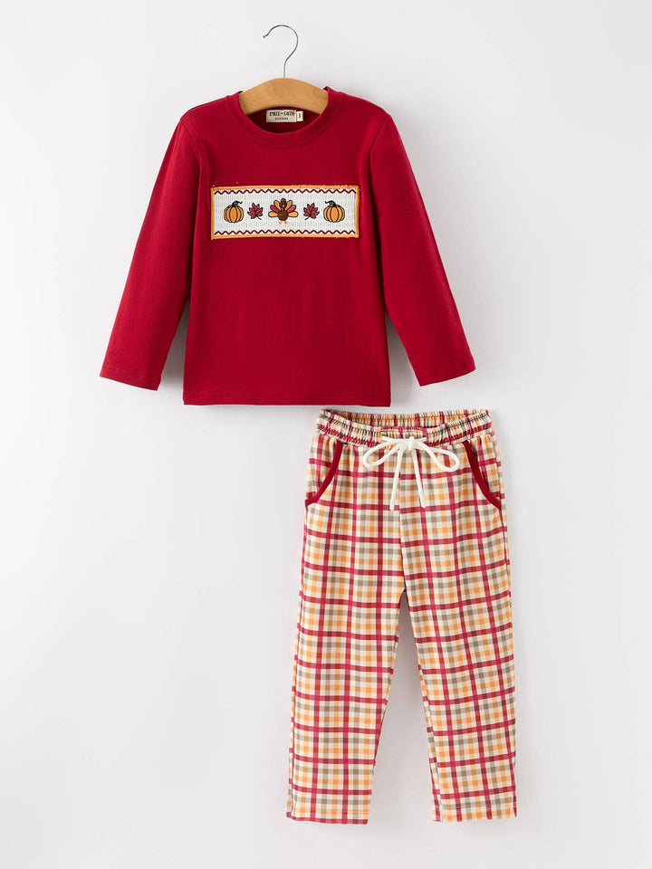 Boy Thanksgiving Pumpkin Turkey Maple Leaf Outfit Set