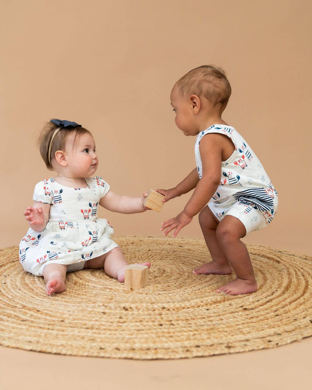 Nautical Crab Side Pocket Baby Romper (Organic Jersey)