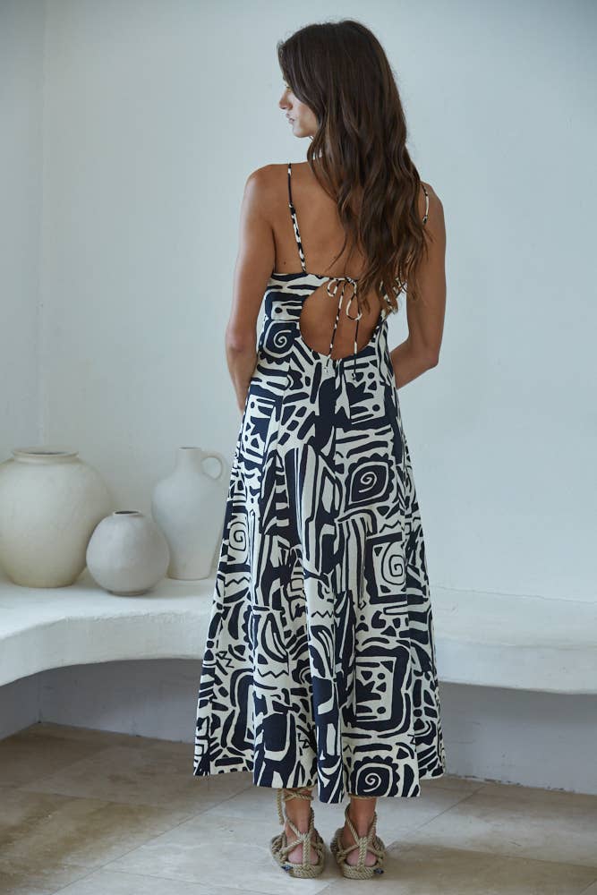 L9368 | Woven Rayon Nylon Tribal Print Sleeveless Dress