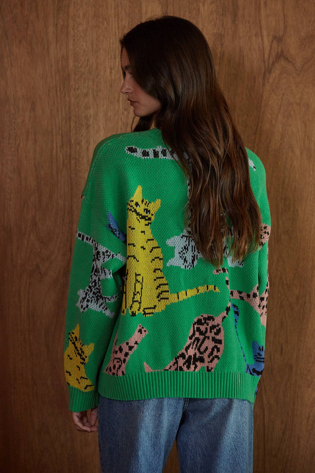 W2809 | Knit Sweater Cotton Acrylic Animal Jacquard Pullover
