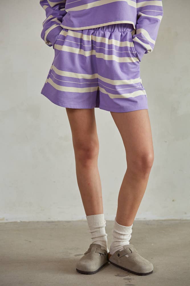By Together L7384 | Knit Striped Wide Leg Shorts