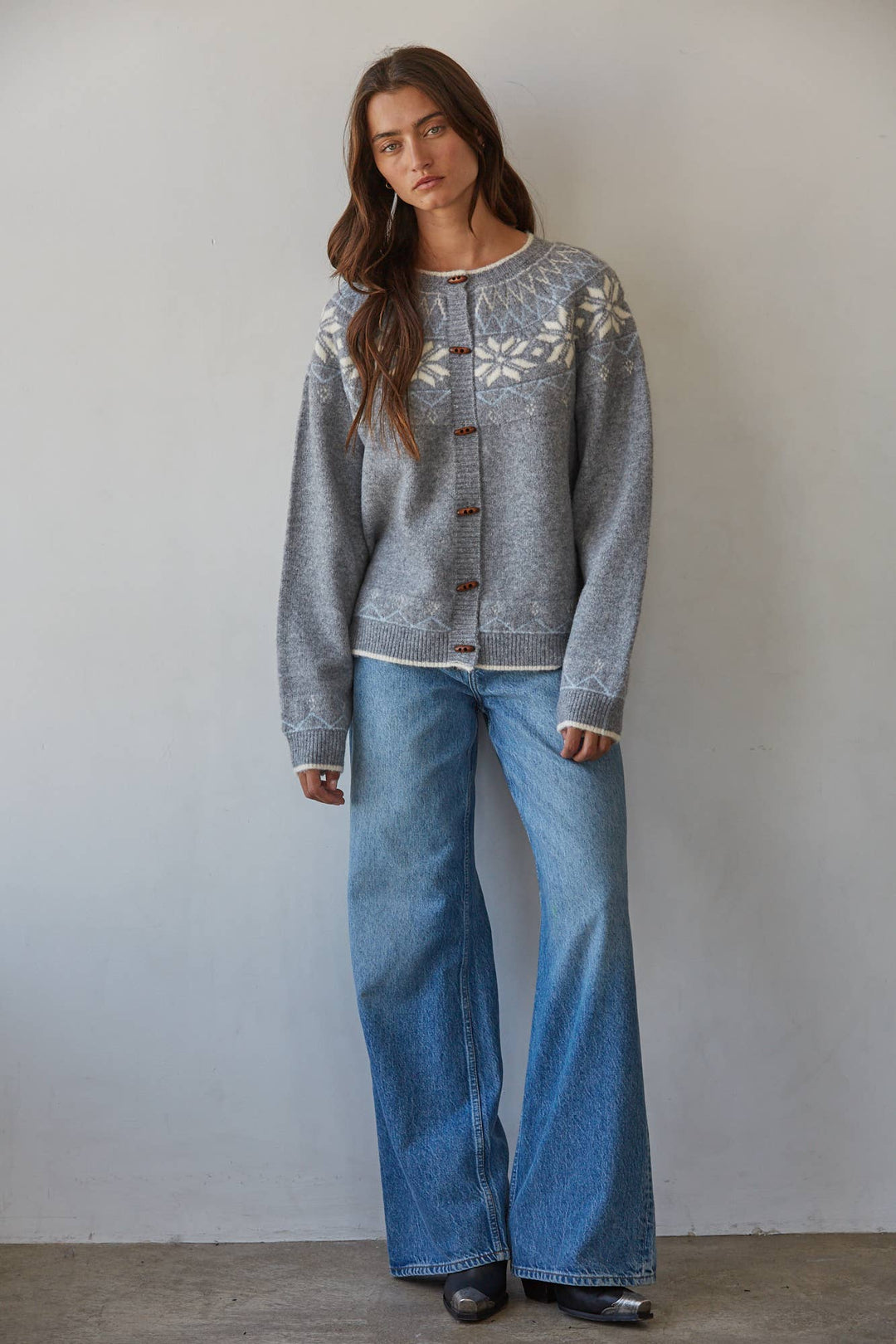 W2802 | Knit Sweater Jacquard Detail Cardigan