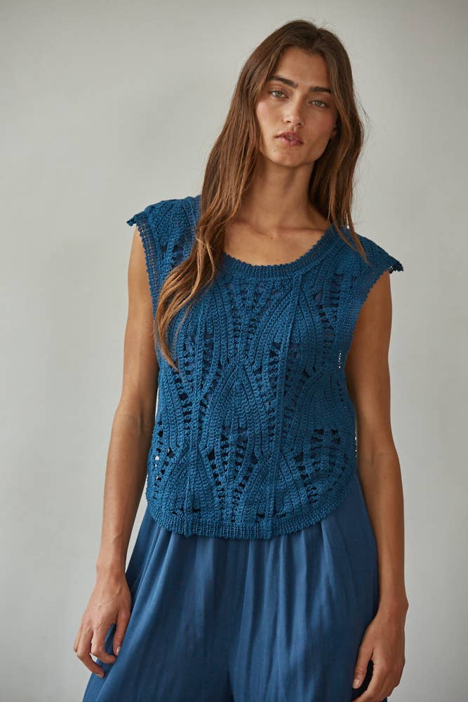L8336 | Woven Cotton Round Neck Sleeveless Wide Leg Jumpsuit