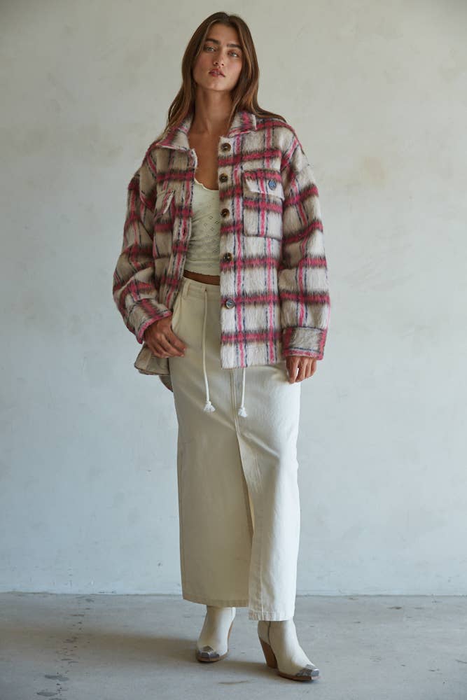 L7629 | Woven Polyester Wool Plaid Buttondown Jacket